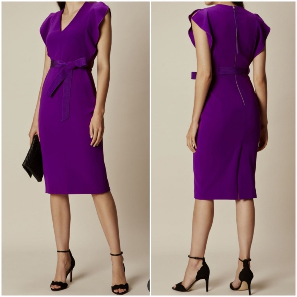 Karen Millen Frill Pencil Bodycon Purple Dress
